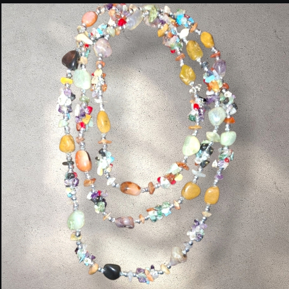 Crystal Gemstone semiprecious 57+in bead necklace Pearl, Jade Carnelian Onyx Etc